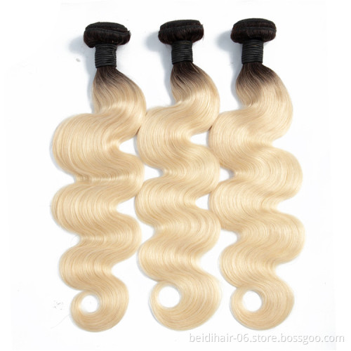 1b 613 brazilian bundle closure human hair lace frontal raw virgin hair weave body wave straight hair russian blonde